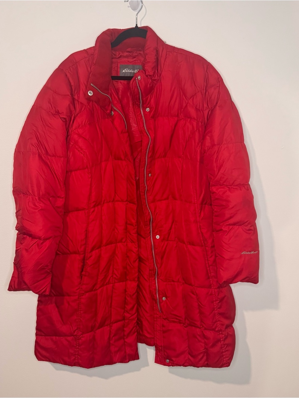 Eddie Bauer Down Puffer Coat Womens XXL 2XL Red Long Quilted Winter Parka